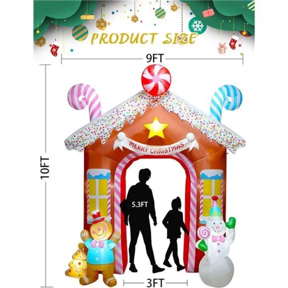 10FT Christmas Inflatables Arch,  Gingerbread Man Snowman  with  Lights - Picture 3 of 7